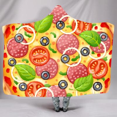 China Printed Wearable Delicious Pizza Pattern Adult Hooded Blankets Soft Shear Dropshipping Blanket Wholesale Throw Home Textile for sale