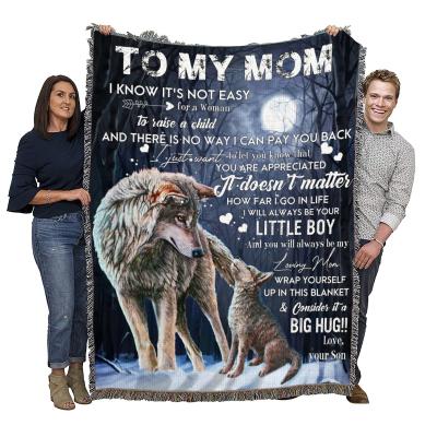 China Viable To My Wolf Woven Blanket Throw Woven Loving Cotton Mum Wholesale Drop Shipping for sale