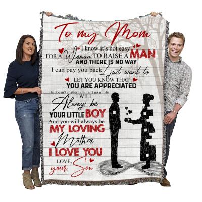 China Viable To My Mommy Love Your Yarn Woven Blanket Spray Woven Cotton Drop Shipping Wholesale for sale