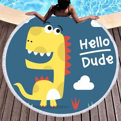 China Disposable Funny Dinosaur Round Beach Towel With Tassel Microfiber 100% Wholesale Drop Shipping for sale