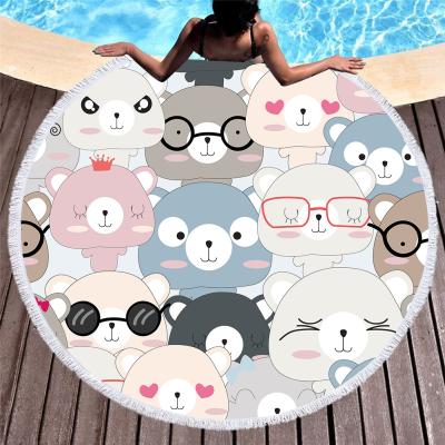 China Bear Face Pattern Disposable Cute Beach Towel With Tassel Microfiber 100% Drop Shipping Wholesale for sale