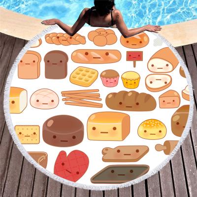 China Disposable Cute Cake Donuts Round Beach Towel With Tassel Microfiber 100% Wholesale Drop Shipping for sale