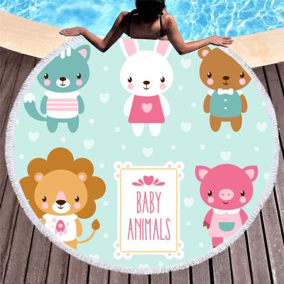 China Baby Disposable Animals Round Beach Towel With Tassel Microfiber 100% Wholesale Drop Shipping for sale