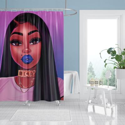 China Stocked African Girl Shower Curtain Polyester Fabric Bath Curtain Waterproof With Hook For Bathroom Wholesale Dropshipping for sale