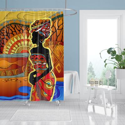 China Stocked Africa Woman Shower Curtain Polyester Fabric Bath Curtain Waterproof With Hook For Bathroom Wholesale Dropshipping for sale