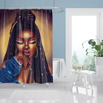 China African Stocked Woman Girl Shower Curtain Polyester Fabric Bath Curtain Waterproof With Hook For Bathroom Wholesale Dropshipping for sale