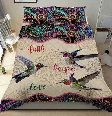 China Anti-Static Hummingbird Faith Hope Love Comforter Bedding Set Pillowcases Quilted Bedding Sets Wholesale Drop Ship for sale