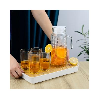 China Hot 5 Pcs Eco-Friendly Iced Water Borosilicate Glass Jug With Spout Cup Water Jug And Cup Set for sale