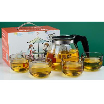 China Viable Home Heat Resistant Glass Pitcher Water Jug Glass Tea Cup Set Water Jug With Spout for sale