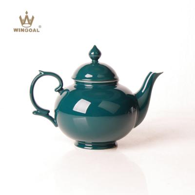 China Sustainable ceramic teapot 1000ml strengthen porcelain teapot green glazed tetera for sale