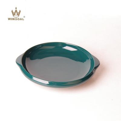 China Disposable Baking Dish Round With Double Handle High Quality Ceramic Bakeware for sale