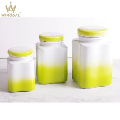 China Minimalist ceramic canister set suger storage jar with lid seasoning jar for sale