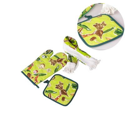 China Heat Insulation Reusable Textile Kitchen Sets Including Towel Oven Mitt And Pot Holder for sale