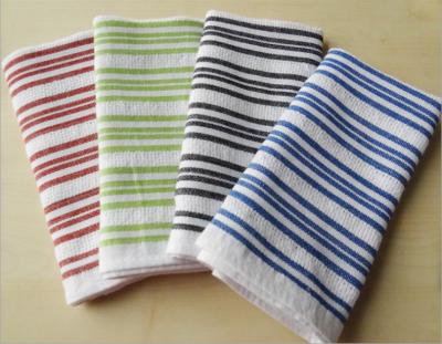 China Disposable double warp double weft yarn-dyed striped tea towel kitchen towel dish towel in stock for sale