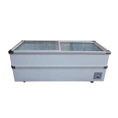 China Hotel Commercial Supermarket Three Door Frozen Food Seafood Display Island Glass Freezer SCWD4-780F for sale