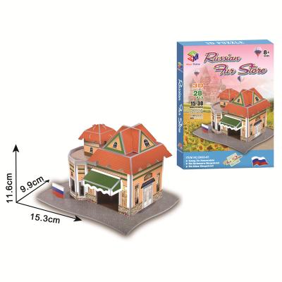 China Toy Spot Commodity 3D Cartoon Puzzle Store 3D Miniature Puzzle Fur House Toys Russian Cottage Cabin Inn for Kids and Adults for sale