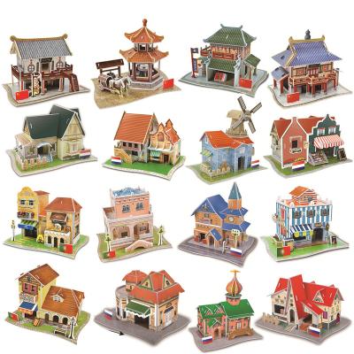 China Cartoon Toy 18 Style World Village Miniature 3D House Building Jigsaw Puzzle Model Toys for Children Christmas Gift for sale