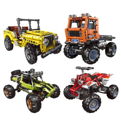 China Toy Hot Sale Boys Vehicle Building Blocks Toys Heavy Truck Motorcycle Off-Road Four-Wheel Car Educational Block for Children DIY Building Blocks for sale