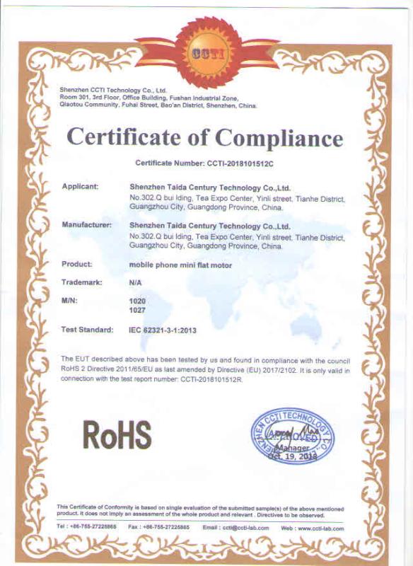 RoHS - Shenzhen Taida Century Technology Co., Ltd.