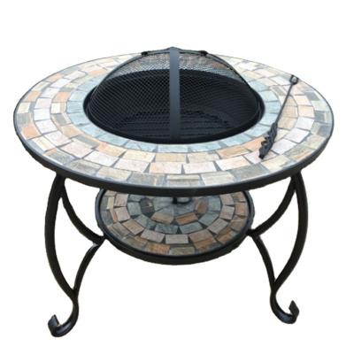 China Easily Assembled Modern Round Outdoor Fire Pit Mosaic Tile BBQ Table for sale