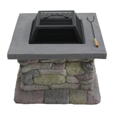 China Easily Assembled Backyard Fiber Stone BBQ Square Table Fire Pit With Cooking Grill for sale