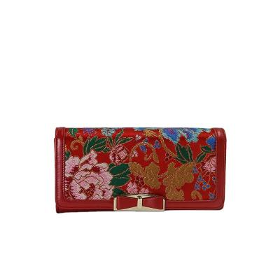 China Decorate Jacquard Portable Cover Fabric Chinese Style Wallet Bag Money Leather Wallet for sale