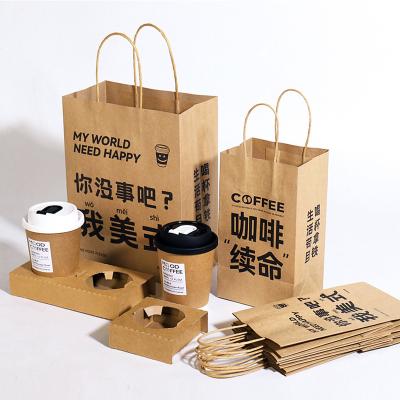 China Recycled Materials Fast Shipping Coffee Takeaway Bags Milk Tea Packaging Bag Paper Bag for sale