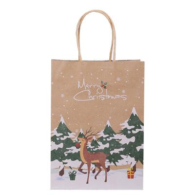 China Recycled Materials Perfect Quality Custom Print Logo Christmas Kraft Paper Shopping Bags With Handles for sale