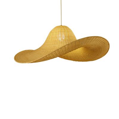 China Custom Creative Restaurant Chandelier Japanese Garden Straw Hat Lamp Viable Art Rattan Chandelier Cover for sale