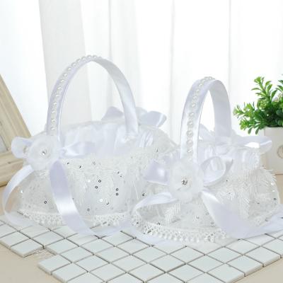 China Handmade Wedding Viable - Woven Flower Basket Flower Boy Scattering Hand Lace Flower Basket for sale