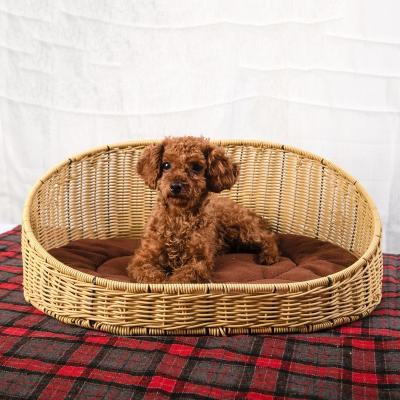 China Wholesale Viable Follow Rattan Woven Waterproof All Season Cafe Dog Nest Cat Nest Pet Bed Beige Brown for sale