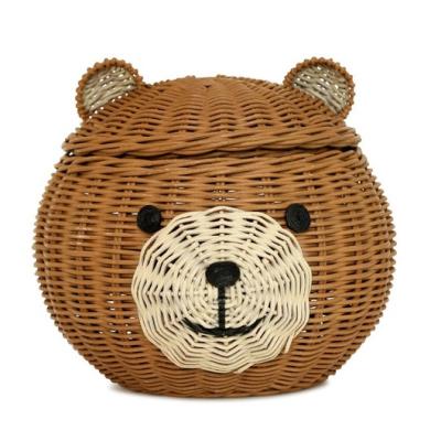 China Viable Bear Rattan Storage Main Basket with Lid Decorative Home Decor Handmade - Woven Shelf Organizer Cute Handcrafted Gift Decoration for sale