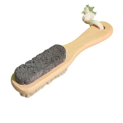 China All Natural Feet Sweep Foot Scrubber With Wooden Back Lash Bath Brushes Pumice Massage Dry Skin Nature Hair Scrubber Body Shower for sale