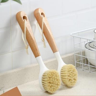 China Long Kitchen Cleanning Household Pot Brush Coconut Palm Stove Non-stick Oil Handle Dishwashing Decontamination Washing Brush for sale