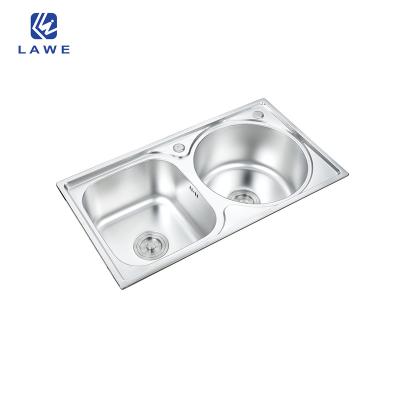 China Without Welding Faucet Above Counter Stainless Steel Sink With Double Bowls Pressing Kitchen Sinks for sale