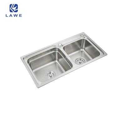 China With Faucet Small Double Top Mount Drainer Stainless Steel Sink Pressing Kitchen Sinks for sale