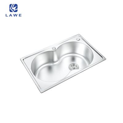 China Without Faucet Port Shaped Press Type Sink With Drain And Two Holes Round Corner Smooth Curve Kitchen Sinks for sale