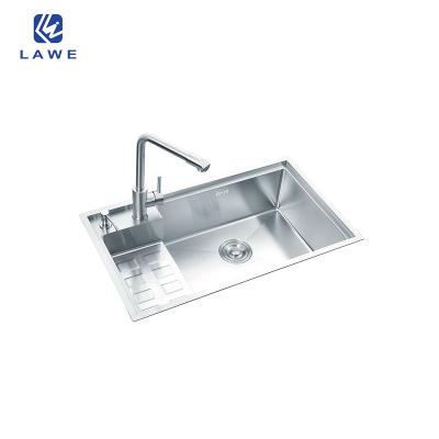 China Without Faucet High End Hot Sale 304 Stainless Steel Kitchen Sinks With Drainer For Cabinet Single Bowl Sink With Board Handmade Sink for sale