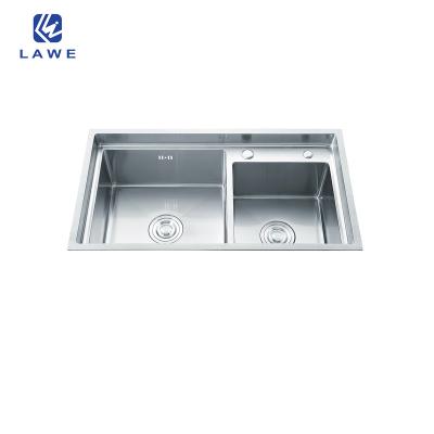 China Handmade Without Faucet Undermount Sink Vegetable And Dishes Wash Kitchen Sink With Double Bowls And Holes CE Certificate for sale