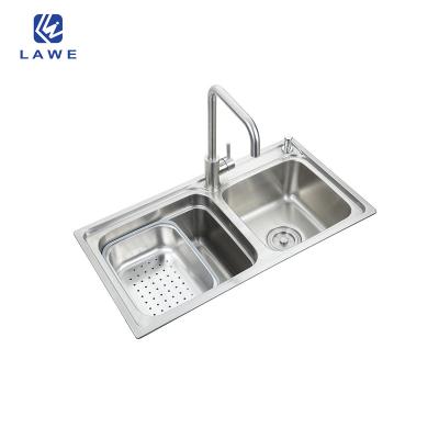 China With Faucet SUS201 Farmhouse Double Bowl Press Sink With Drain Basket Low Price Supplier Of Kitchen Sinks for sale