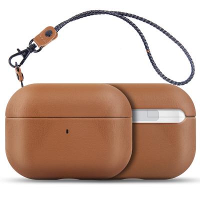 China For AirPods Pro Full Grain Case Handmade Leather Airpods Case With Leather Lanyard for sale