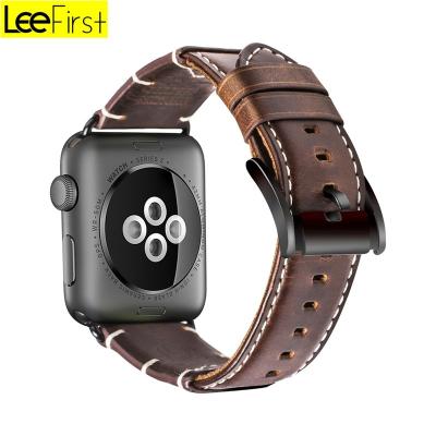 China For Apple Watch Series 3 Series 2 Series 1 Leefirst Retro Top Grain Genuine Leather Band Replacement Strap With Stainless Steel Clasp For Apple Watch Series 3\2\1 for sale