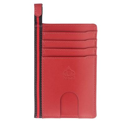 China Purely Handmade Hot Selling Double Sided Leather Mini Credit Card Holder Pocket Wallet with ID Card Window and Key Belt for sale