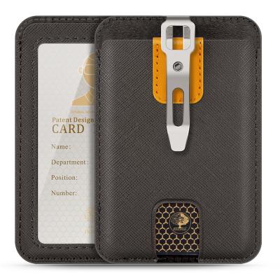 China LEEFIRST Fashion Creative Caring Leather Badge Holder Wallet and PU ID Credit Holder with Metal Clip and 4 Card Slot for sale