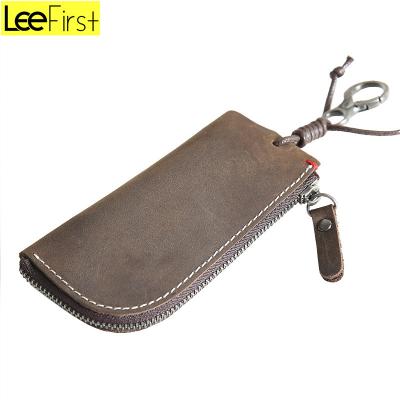 China Hot Sale Vintage Crazy Horse Leather Bag Genuine Key Chain Bag For Key Matte Polish for sale