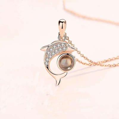 China FASHIONABLE Female Clavicle Chain 100 Languages ​​I Love You Dolphin Projection Necklace Pendant Necklace For Girlfriend Gifts for sale