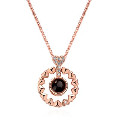 China Trendy Fashion Round Evil Eyes Projection Necklace For Women Christmas Valentine Gift 100 Languages ​​Memory Necklaces Jewelry I Love You for sale