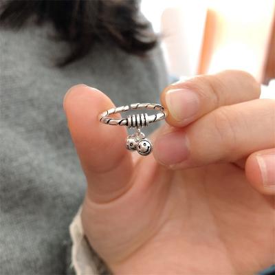 China Danyang S925 Sterling Silver Ancient Silver Face Ring Women TRENDY Fashion Round Bead Ring for Women Jewelry for sale