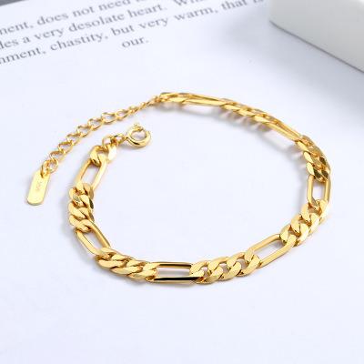 China Factory 925 Sterling Silver Figaro Chain Handmade Silver Bangle Jewelry Trendy Gold Silver Bracelet for sale