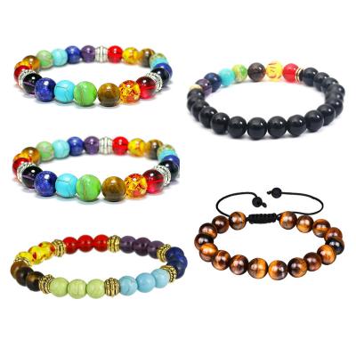 China Factory Fashionable Chakra Agate Zodiac Bracelet 8mm Yoga Energy Bead Bracelet 8mm Colorful Volcanic Stone Men Women for sale